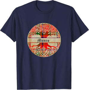 Munro Clan Tartan Tree of Life Scottish Surname T-Shirt - T-Shirt | Navy