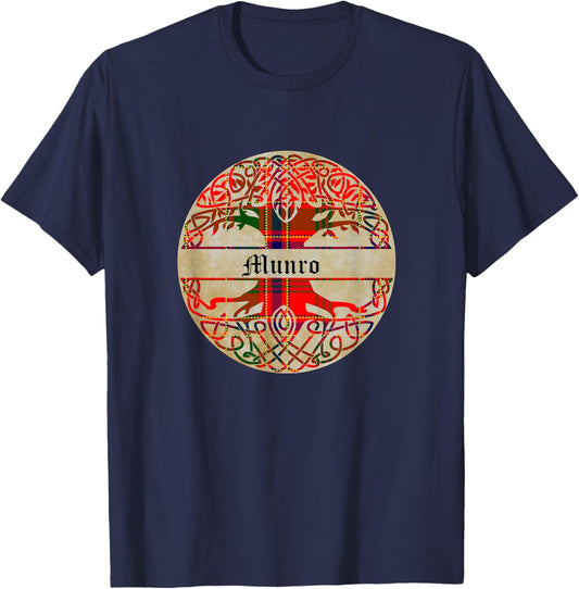 Munro Clan Tartan Tree of Life Scottish Surname T-Shirt - T-Shirt | Navy