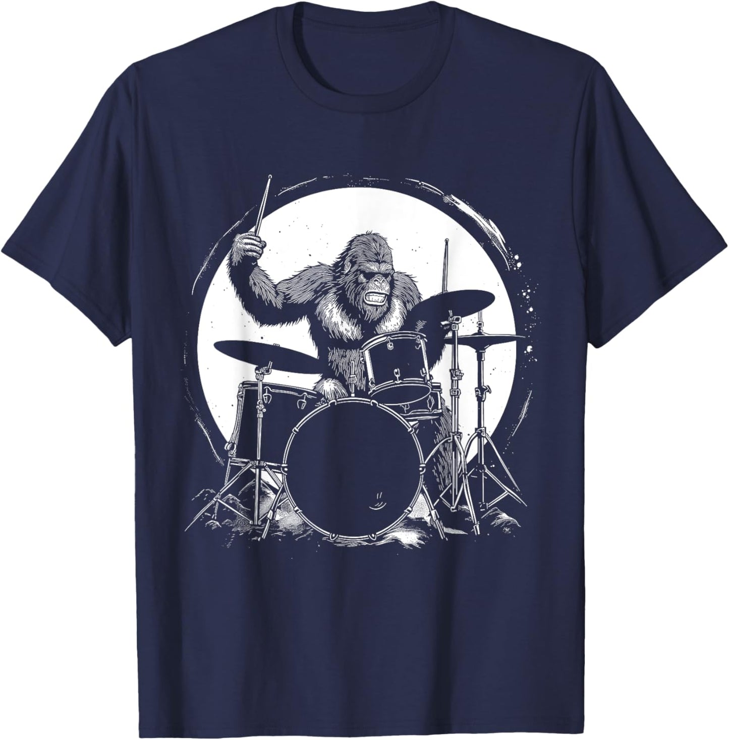 Drummer Bigfoot Playing Drums Funny Sasquatch Drumming T-Shirt - T-Shirt | Navy