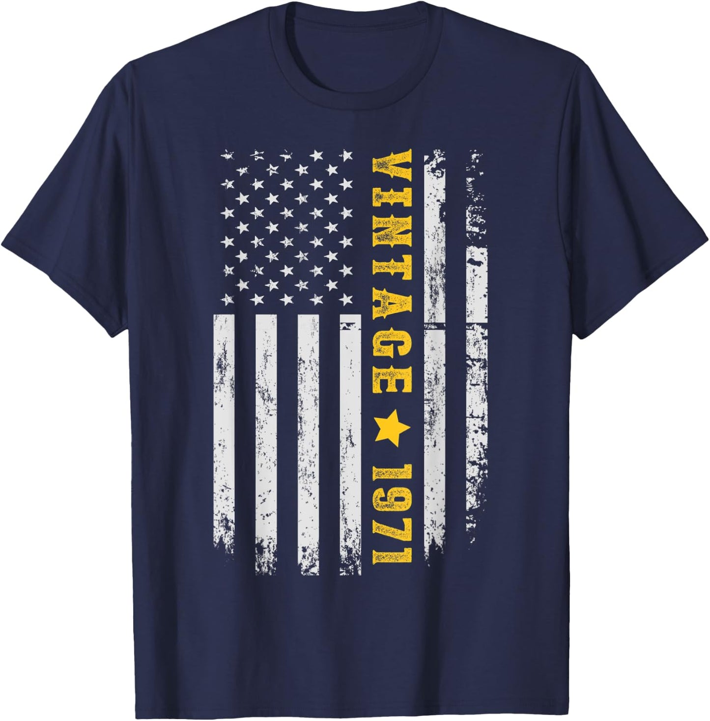 Vintage 1971 American Flag 50th Birthday Awesome Since 1971 T-Shirt - T-Shirt | Navy