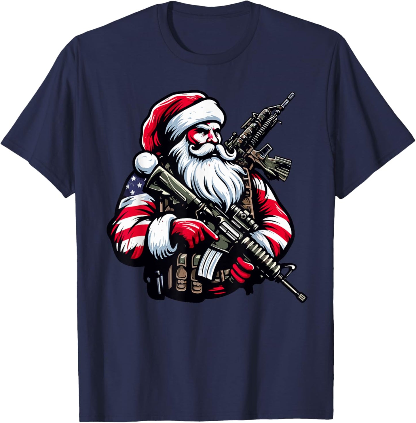 Patriotic American Santa Soldier Christmas Army Military T-Shirt - T-Shirt | Navy