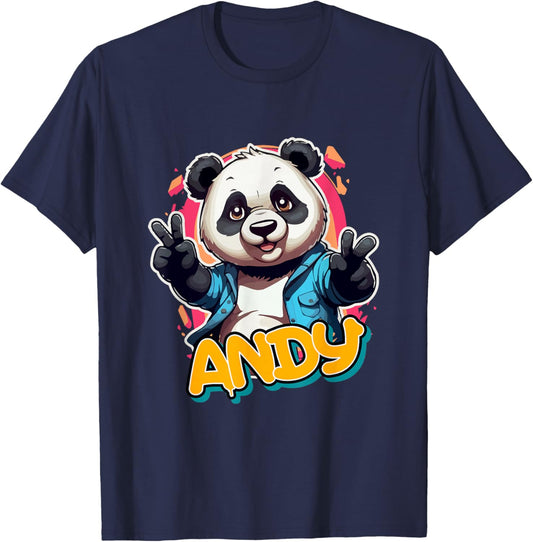 ANDY - Cute Boys Name with adorable Panda T-Shirt - T-Shirt | Navy