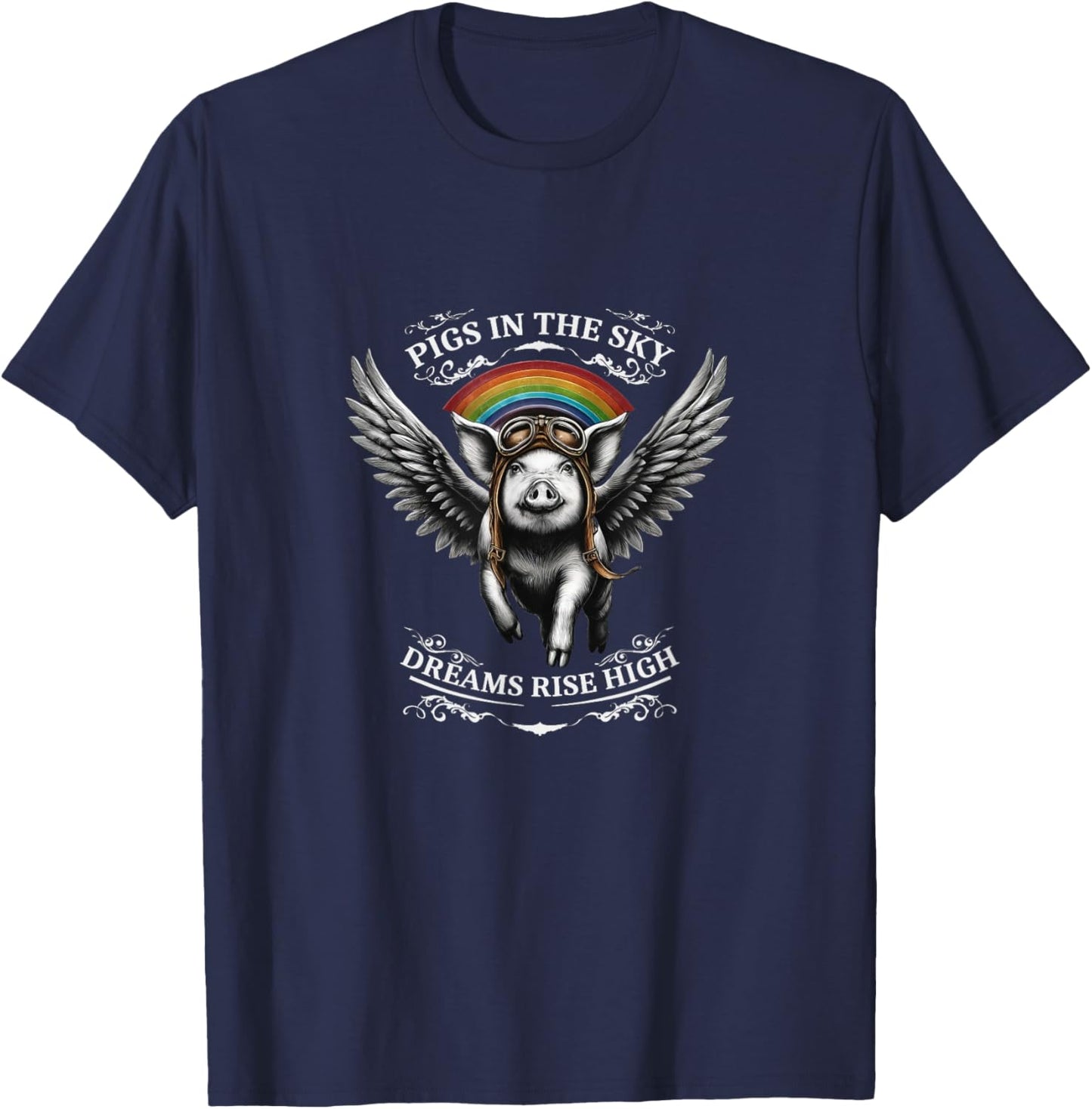 Flying Pig with Wings in the Sky T-Shirt - T-Shirt | Navy