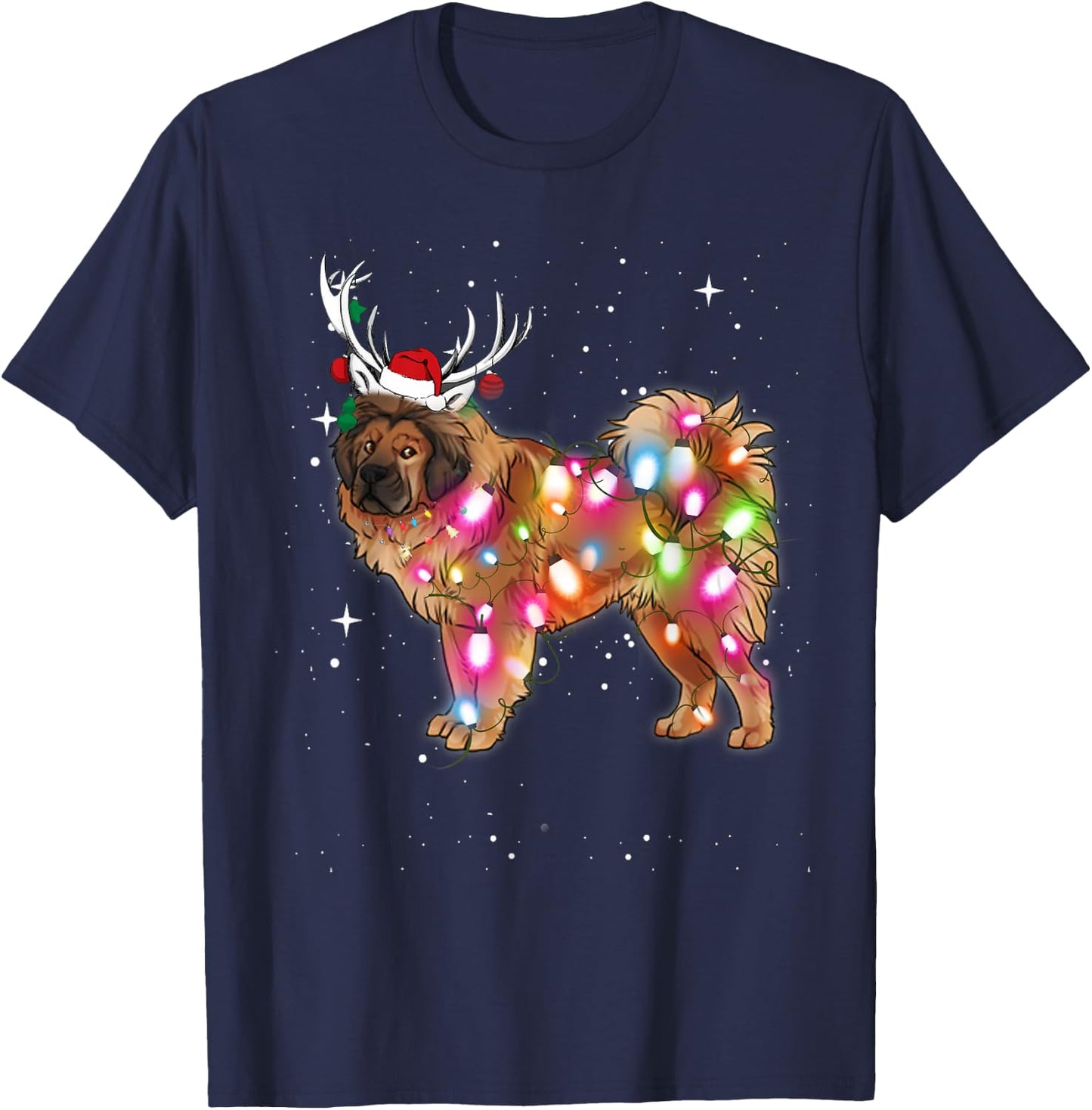 Christmas Lights Tibetan Mastiff Dog T-Shirt - T-Shirt | Navy