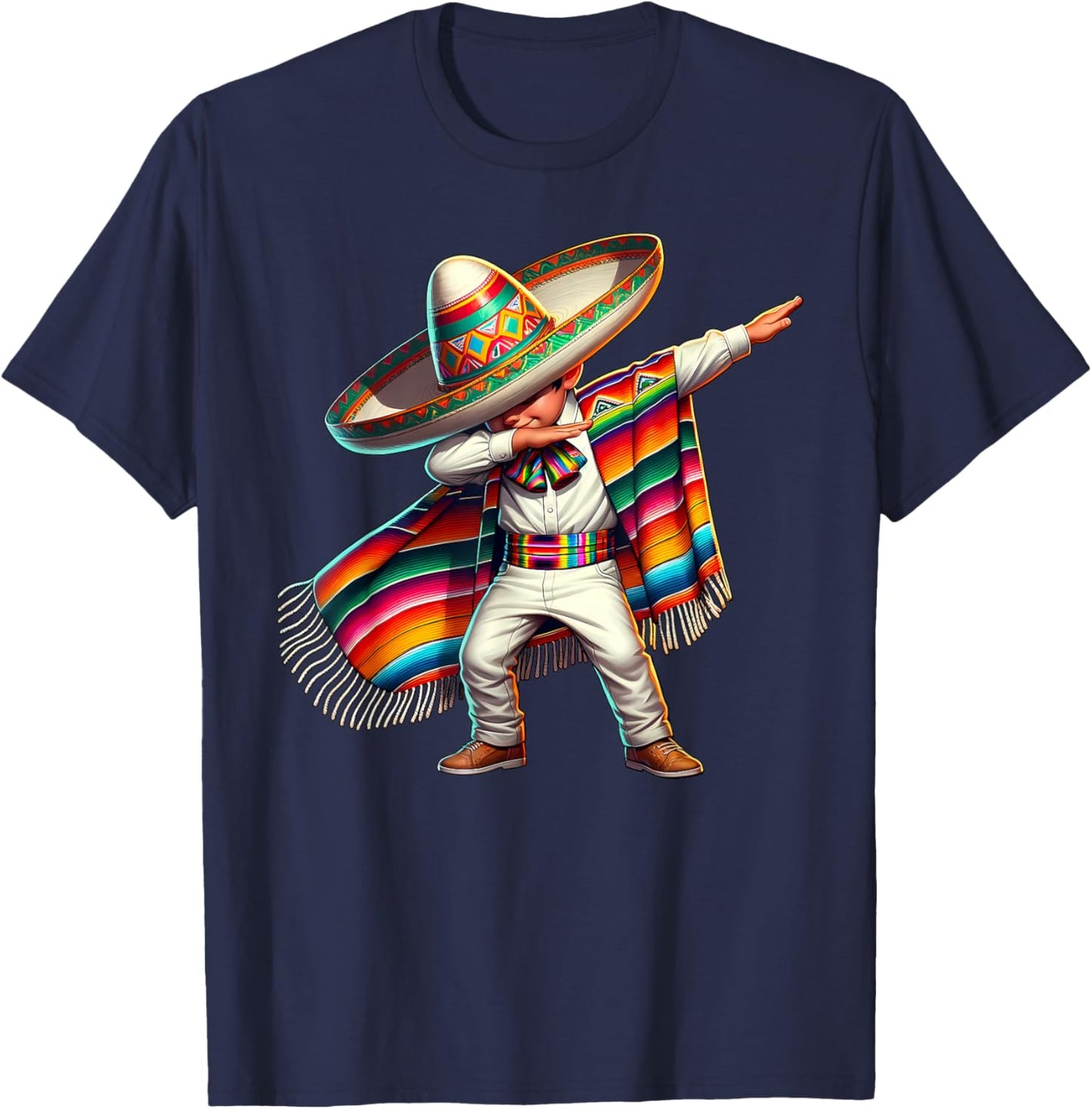 Funny Dabbing Mexican Poncho Sombrero Cinco de Mayo Boy T-Shirt - T-Shirt | Navy