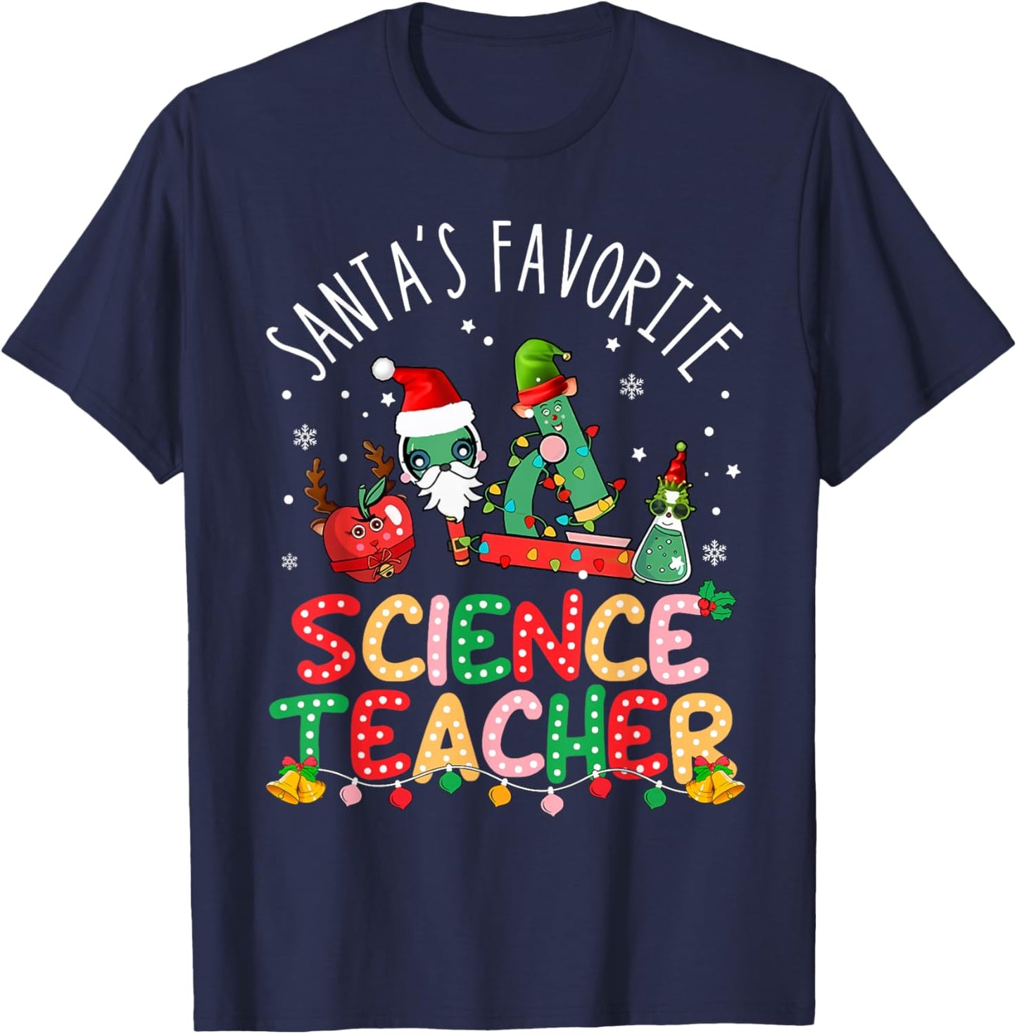 Santas Favorite Science Teacher Christmas Santa Hat Matching T-Shirt - T-Shirt | Navy