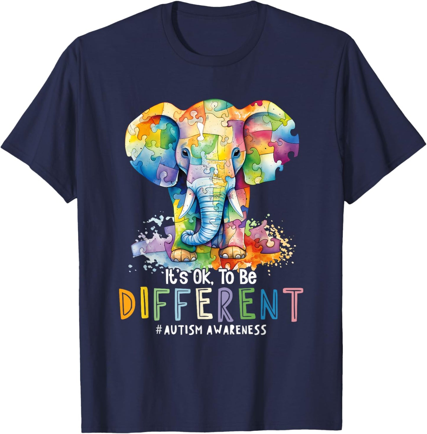 Autism Awareness Acceptance Elephant It's OK To Be Different T-Shirt - T-Shirt | Navy