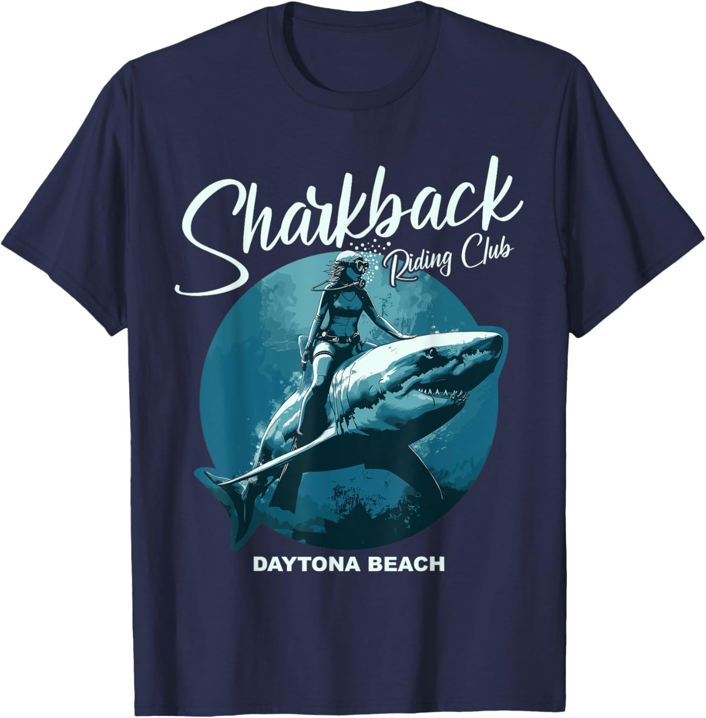 Sharkback Riding Daytona Beach Funny Shark T-Shirt - T-Shirt | Navy