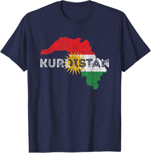 Kurdish Map and Flag Souvenir - Distressed Kurdistan T-Shirt - T-Shirt | Navy