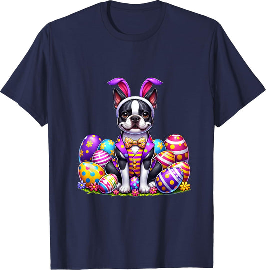 Funny Easter Day Boston Terrier Bunny Costume T-Shirt - T-Shirt | Navy