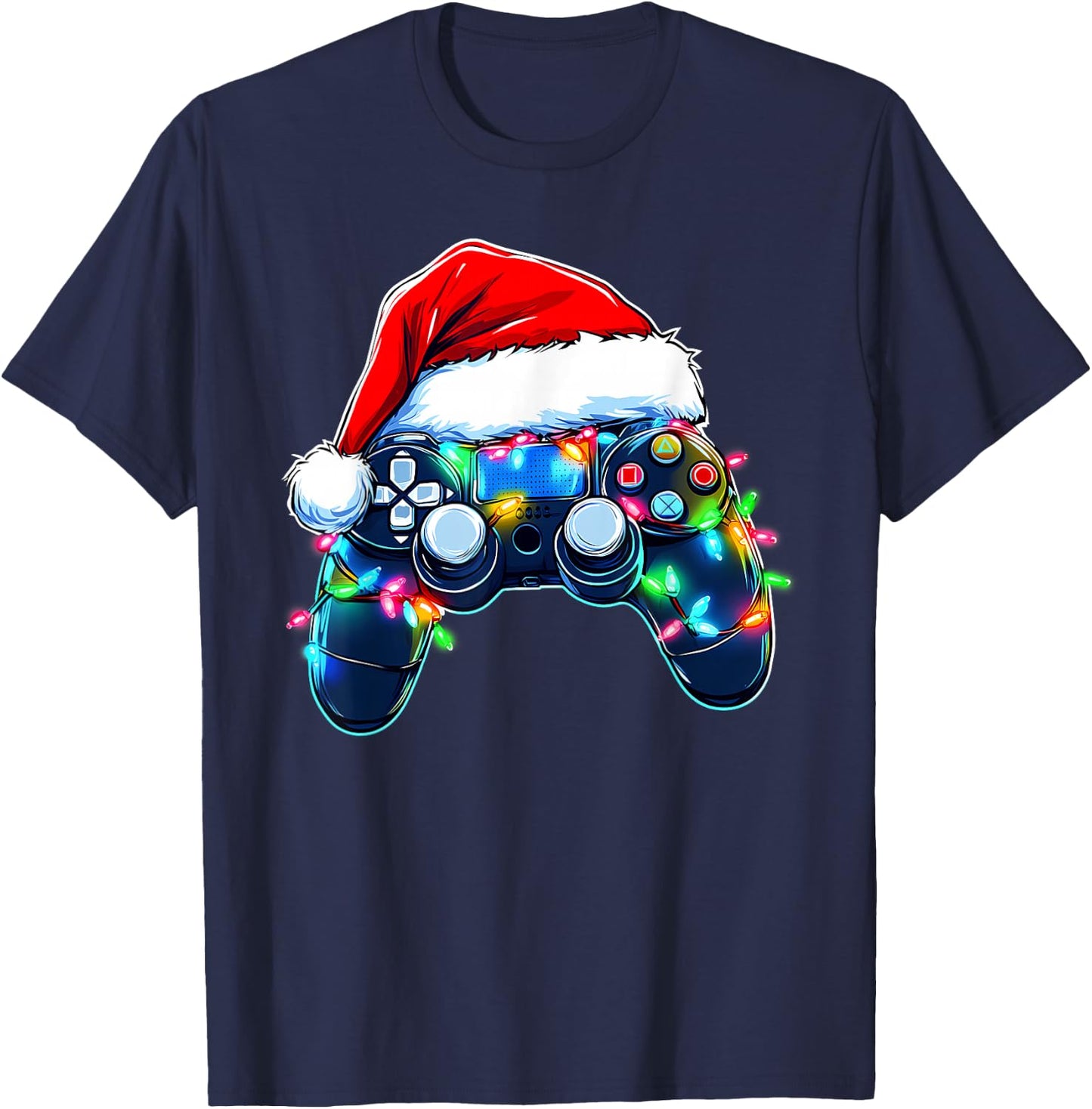 Video Game Controller Christmas Santa Hat Gamer Boys T-Shirt - T-Shirt | Navy