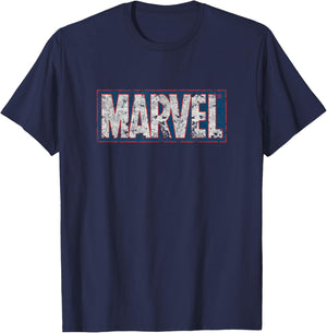 Marvel Comics Classic Blue & Red Distressed Vintage Logo T-Shirt - T-Shirt | Navy