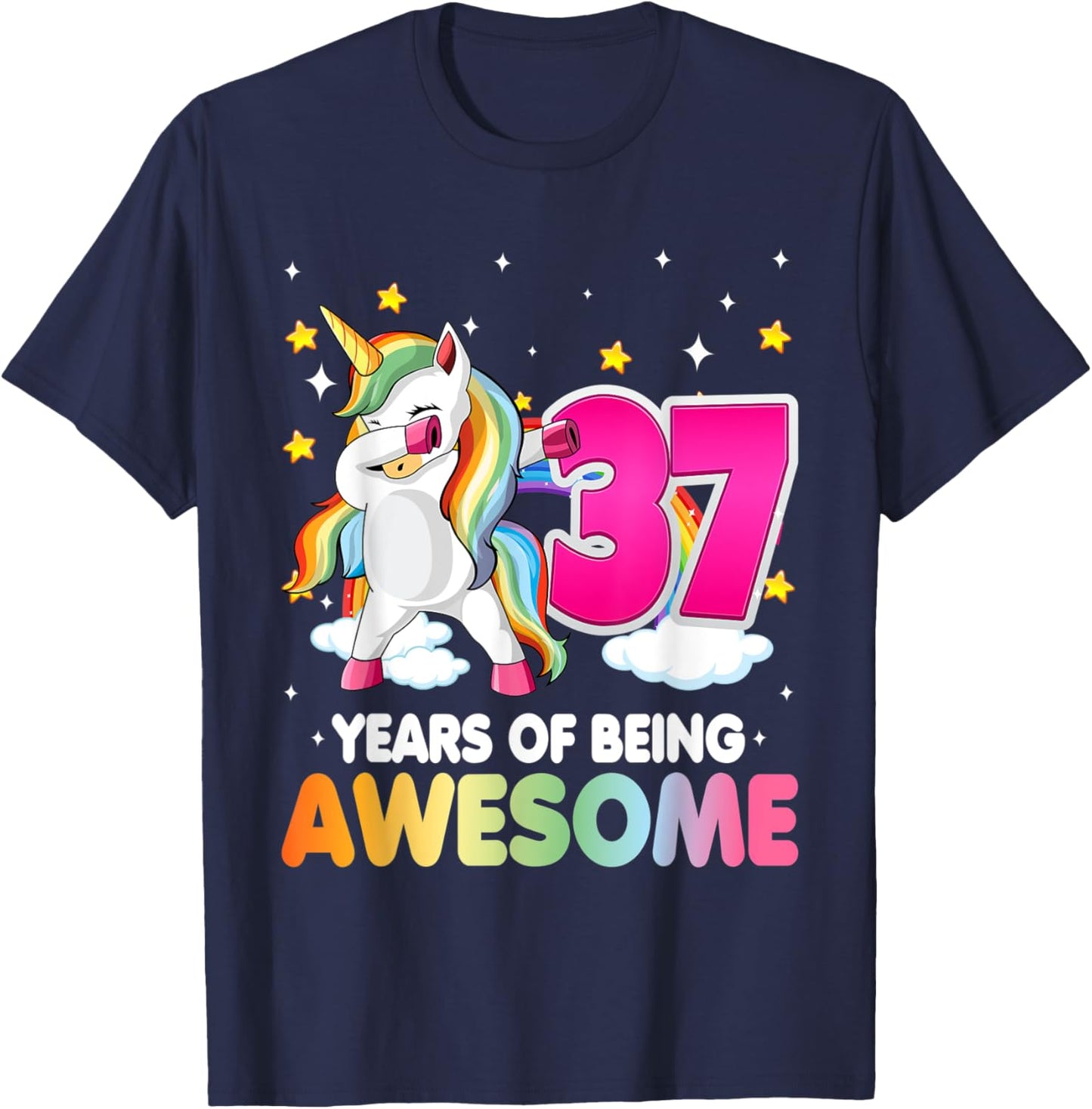 37th Birthday Dabbing Unicorn Party Gift | 37 Years Old T-Shirt - T-Shirt | Navy