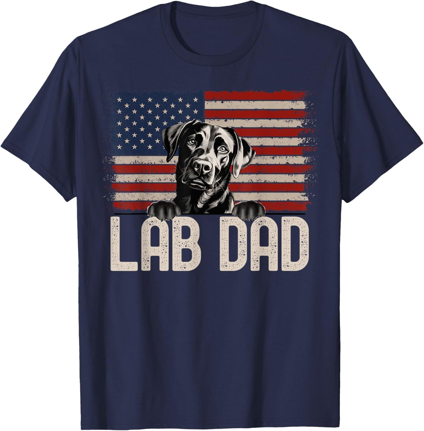 Best Dog Dad Ever American Flag - Lab Dad T-Shirt - T-Shirt | Navy