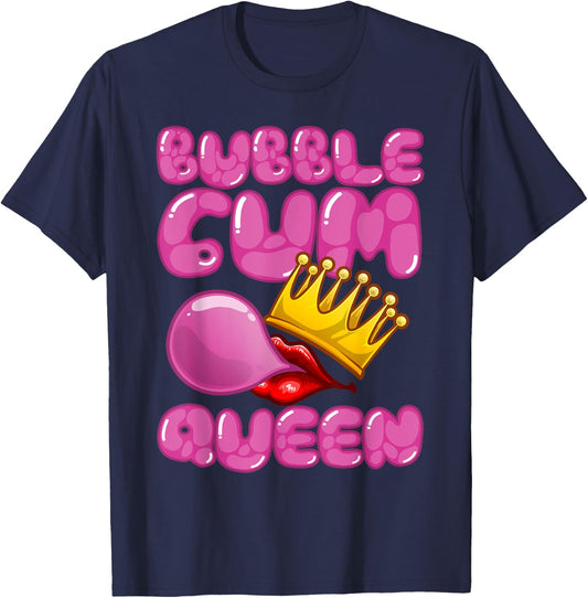 Cute Bubble Gum Art Girls Kids Bubble Gum Queen T-Shirt - T-Shirt | Navy