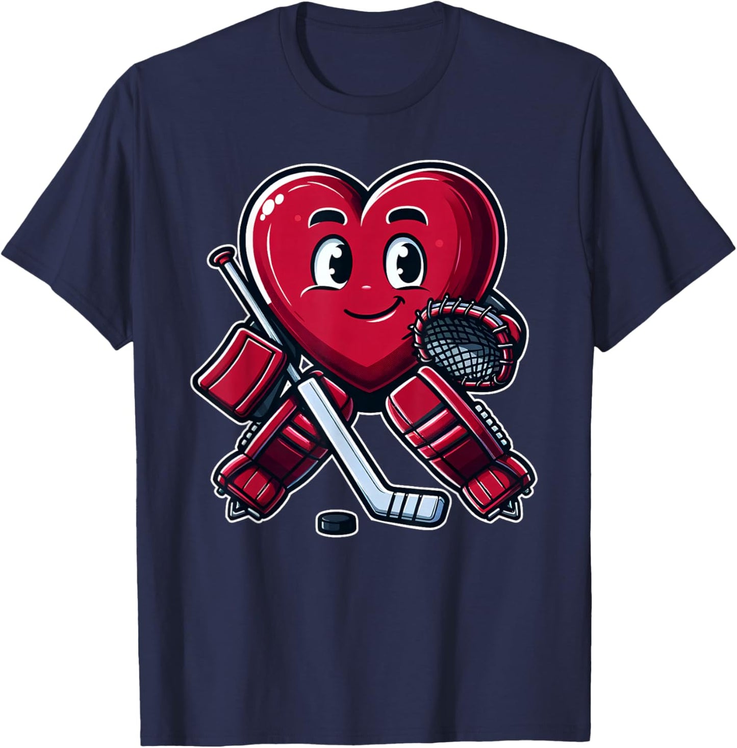 Valentine's Day Heart Ice Hockey Goalie T-Shirt - T-Shirt | Navy