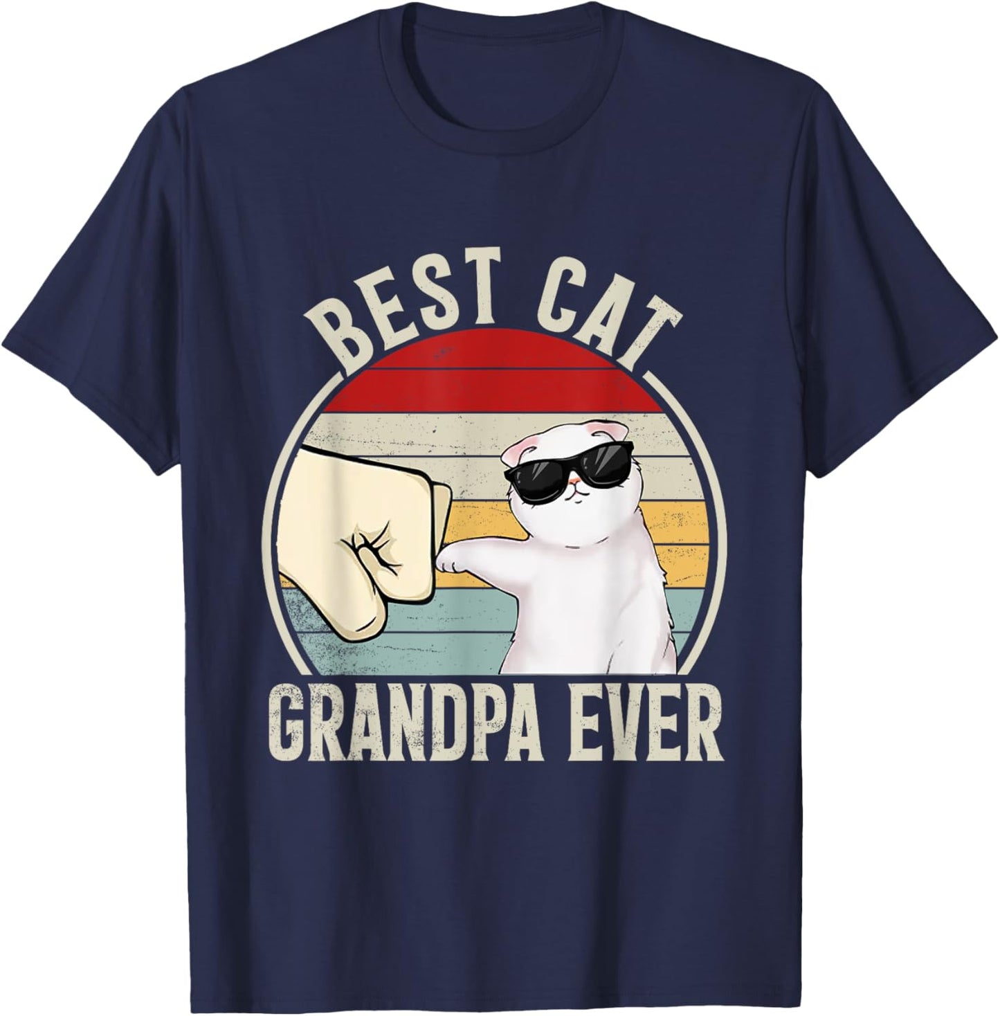 Retro Best Cat Grandpa Ever Funny Fist Bump Granddad Women T-Shirt - T-Shirt | Navy