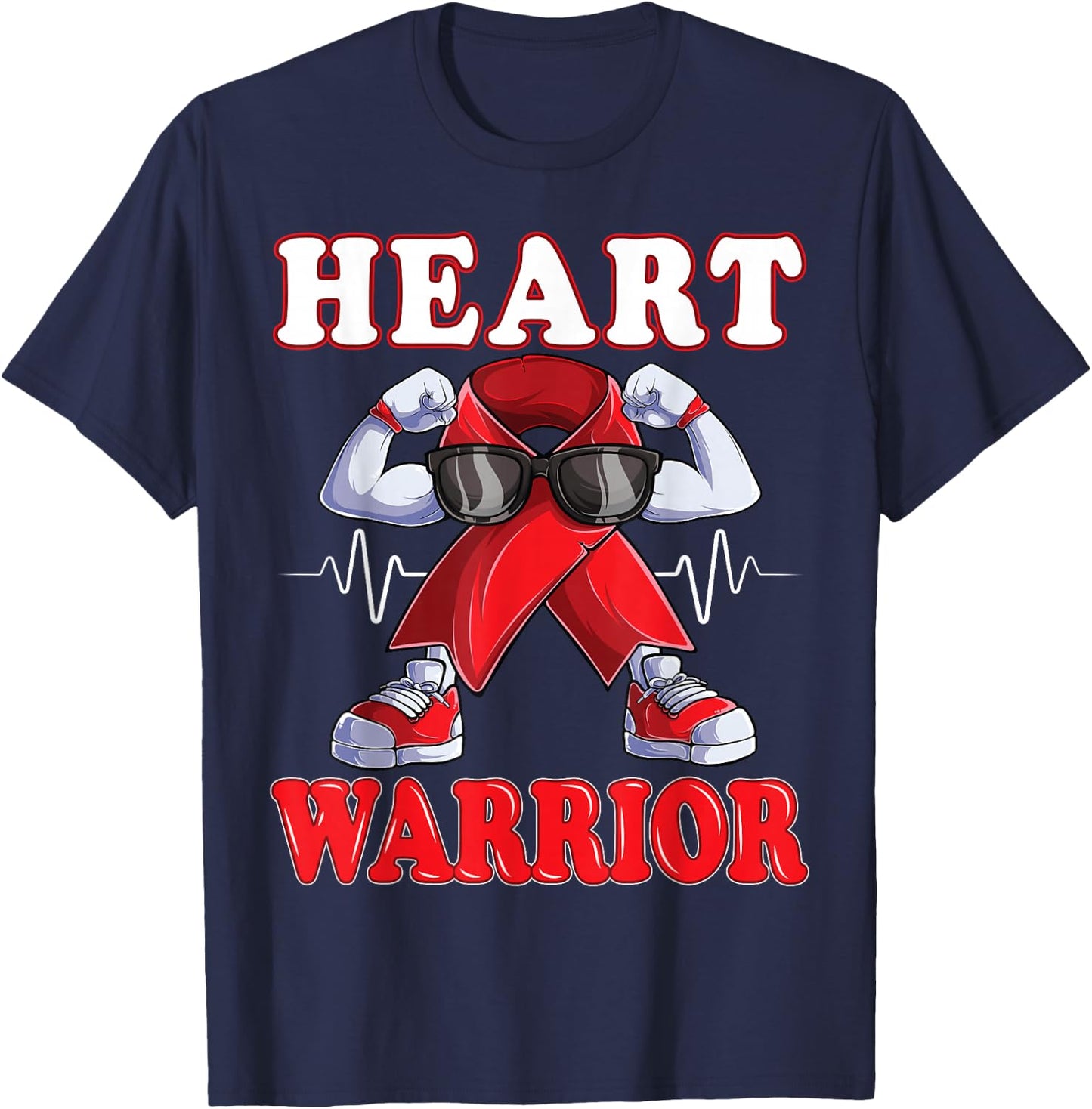 Heart Warrior CHD Awareness red ribbon T-Shirt - T-Shirt | Navy