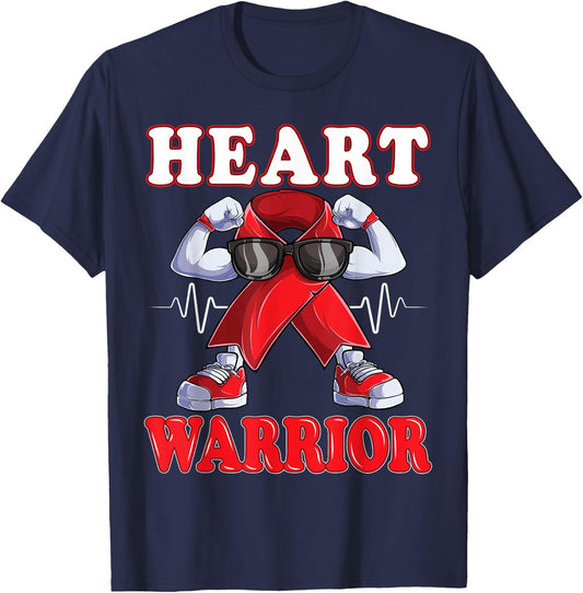 Heart Warrior CHD Awareness red ribbon T-Shirt - T-Shirt | Navy