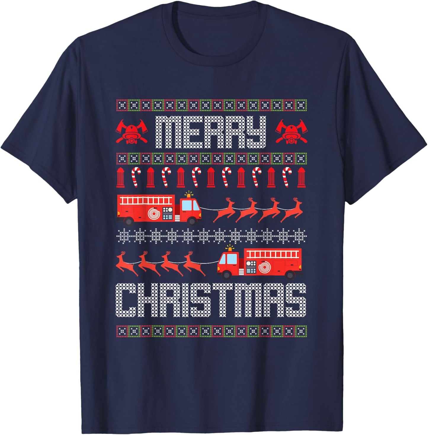 Christmas Firefighter Merry Christmas Fire Truck Costume T-Shirt - T-Shirt | Navy
