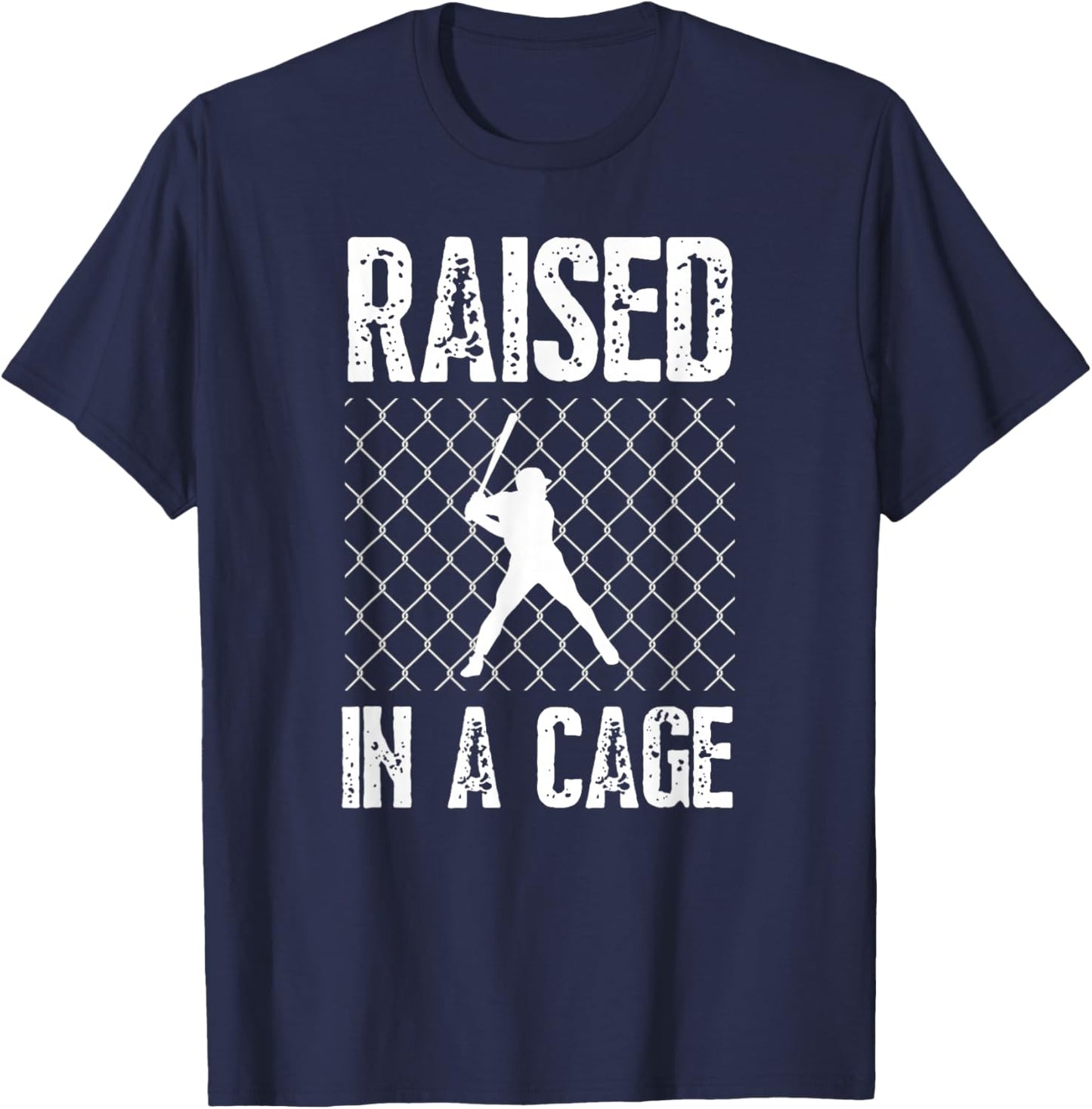 Raised In A Cage Baseball T-Shirt - T-Shirt | Navy
