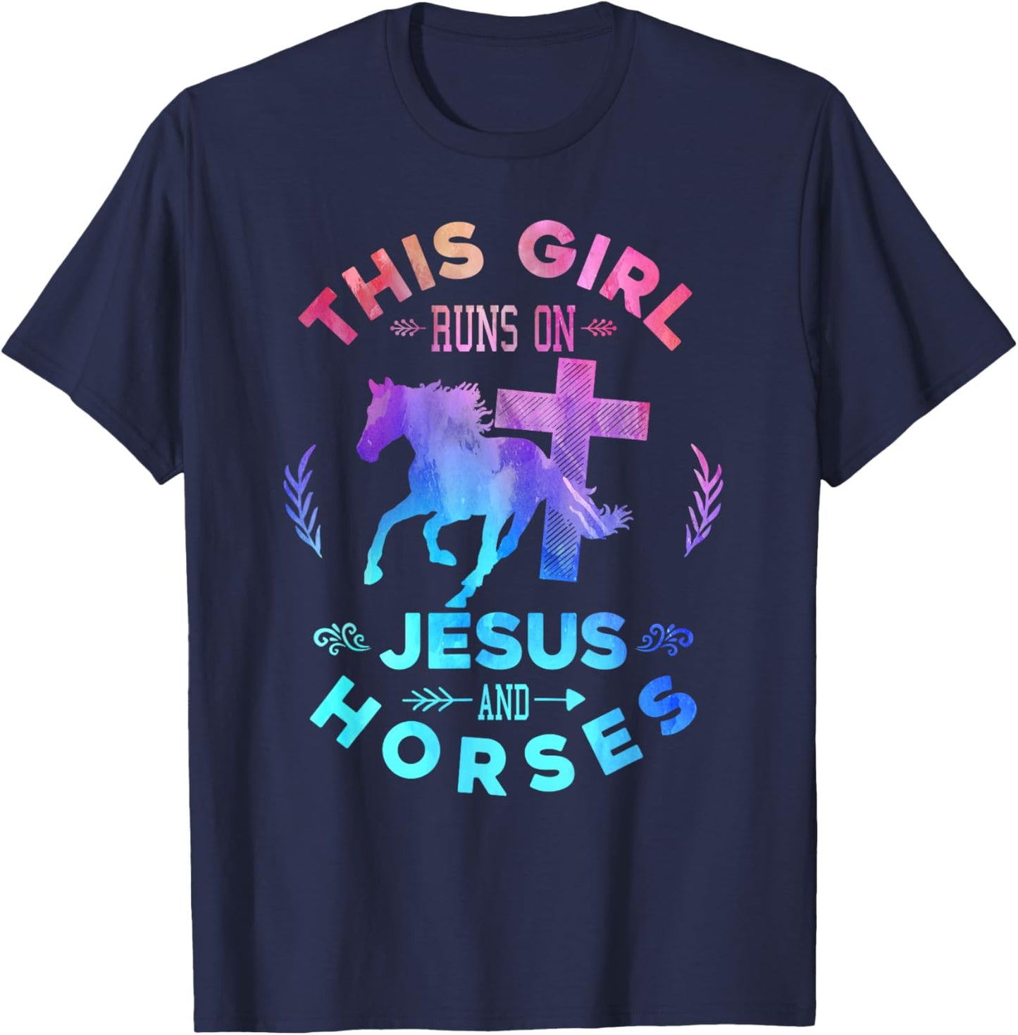 This Girl Runs on Jesus & Horses Christian Equestrian Riding T-Shirt - T-Shirt | Navy