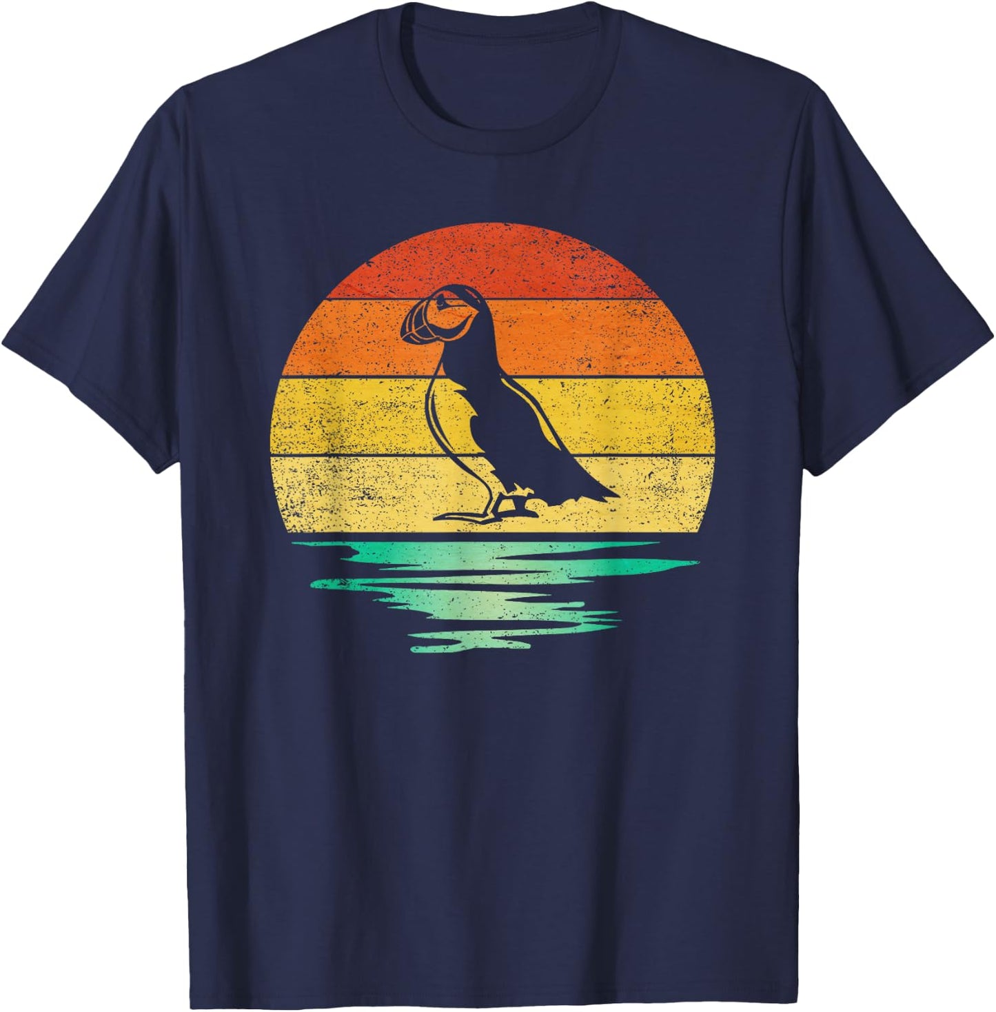 Vintage Puffin Bird Retro Sunset Puffin T-Shirt - T-Shirt | Navy