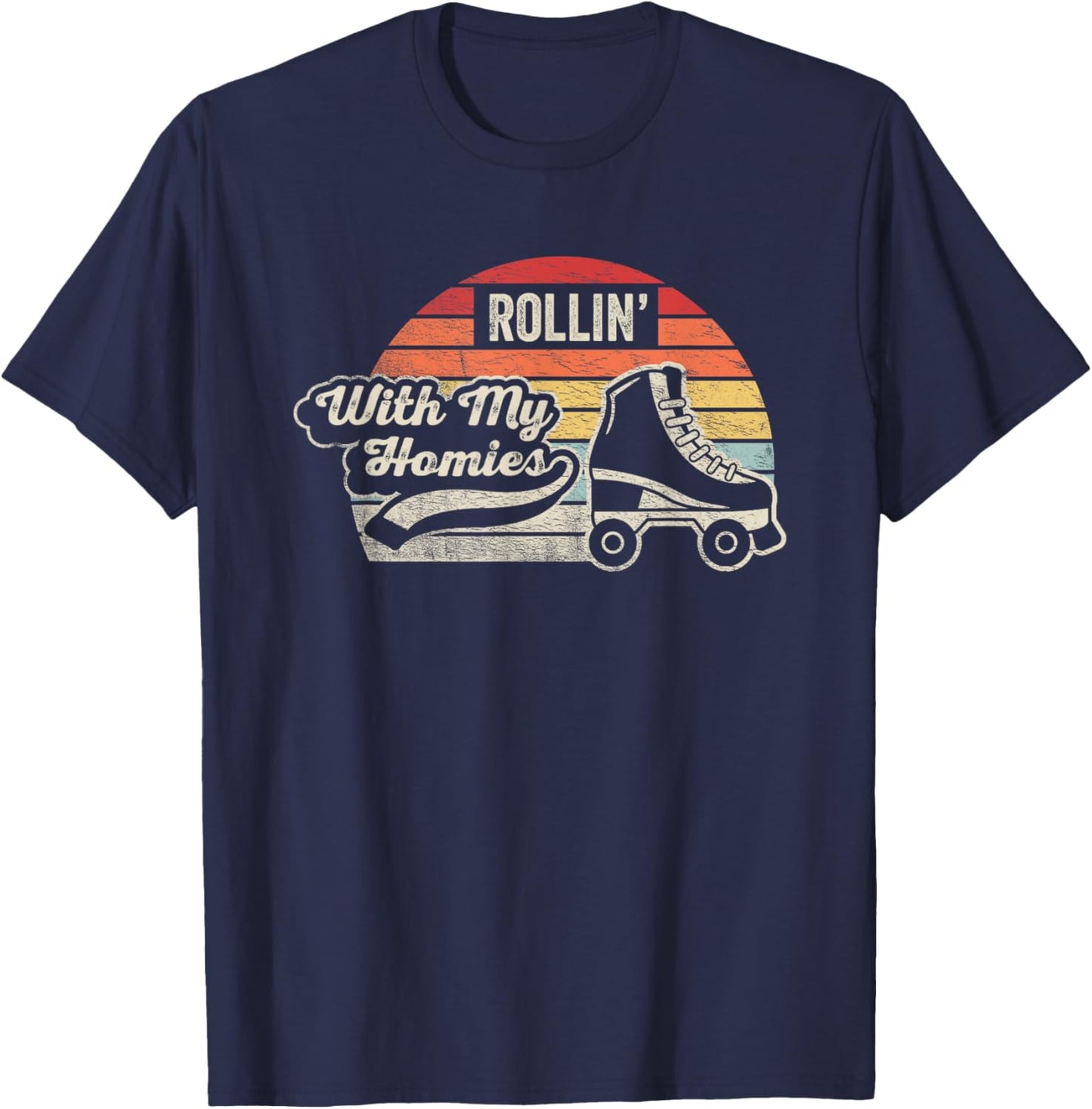 NICE 'N COOL Retro Vintage Rollin With My Homies Roller Skating , Small, Black T-Shirt - T-Shirt | Navy