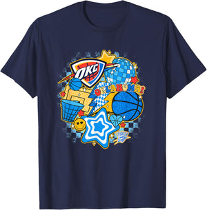 NBA Oklahoma City Thunder Psychedelic Basketball Collage T-Shirt - T-Shirt | Navy