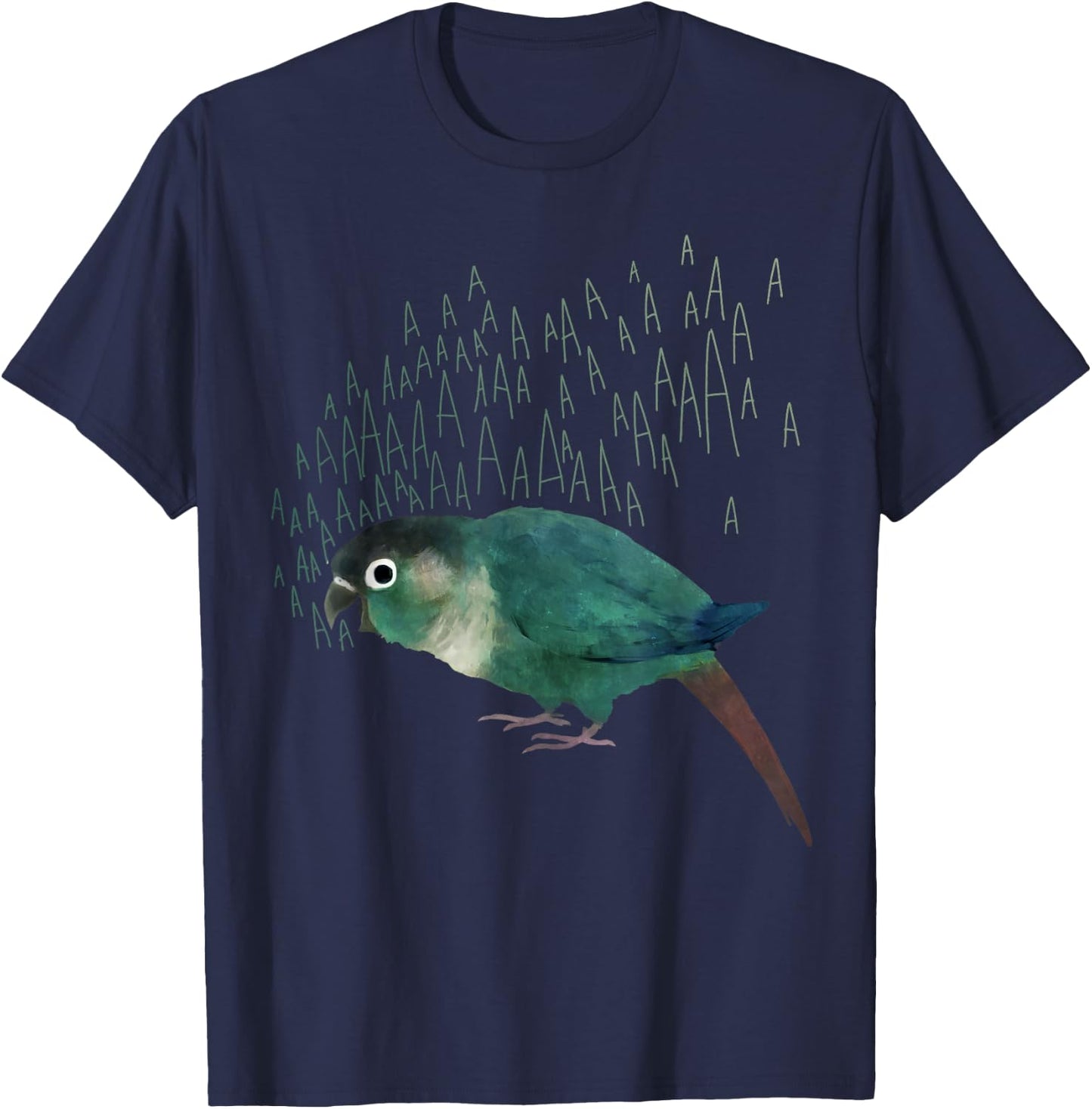 Screaming Turquoise Green Cheek Conure T-Shirt - T-Shirt | Navy