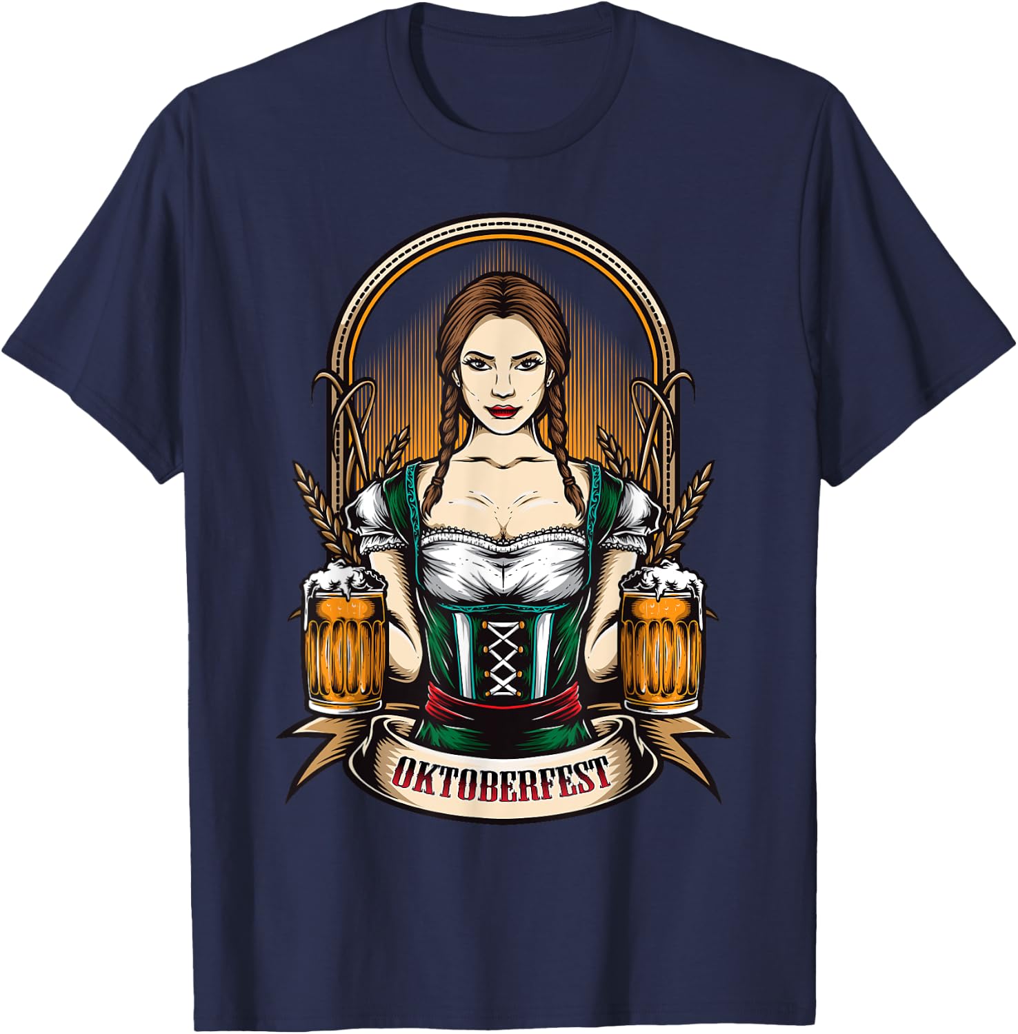 Oktoberfest Woman Wearing a Dirndl Dress Beer Outfit T-Shirt - T-Shirt | Navy