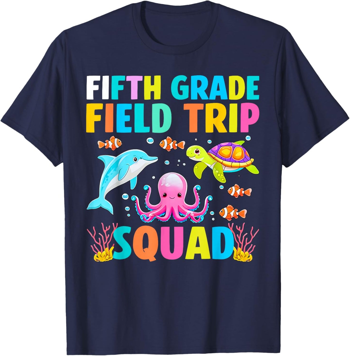 Fifth Grade Field Trip Squad Aquarium Matching Teacher Kid T-Shirt - T-Shirt | Navy