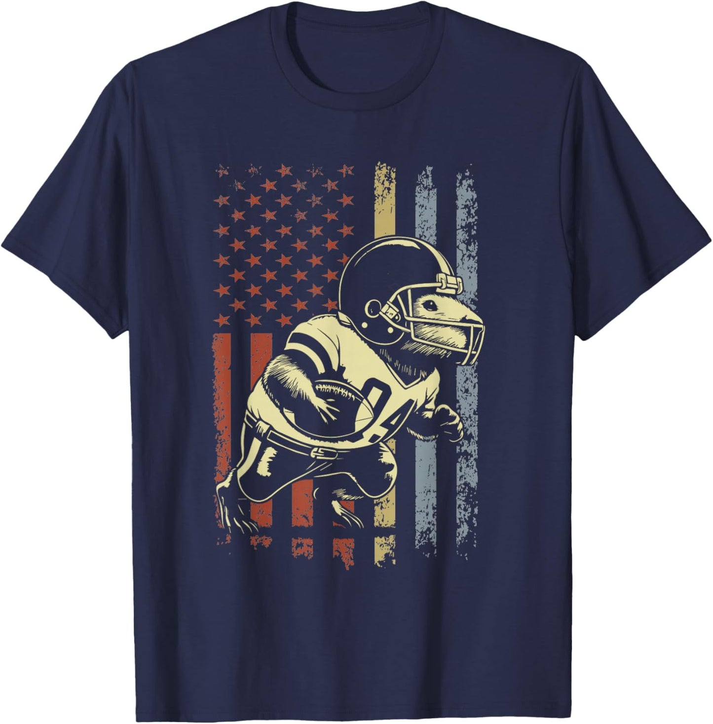 Retro Capybara Football American Flag Capybara Football T-Shirt - T-Shirt | Navy