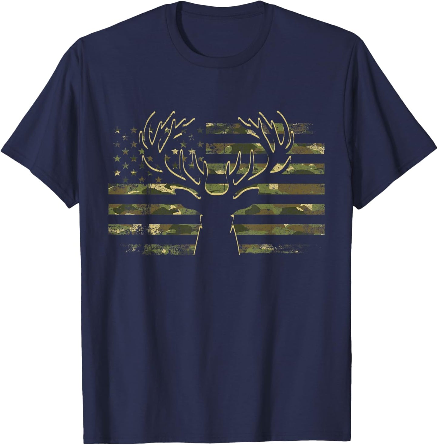 USA Flag Camouflage Deer Hunting Elk Buck Hunters Camo Flag T-Shirt - T-Shirt | Navy