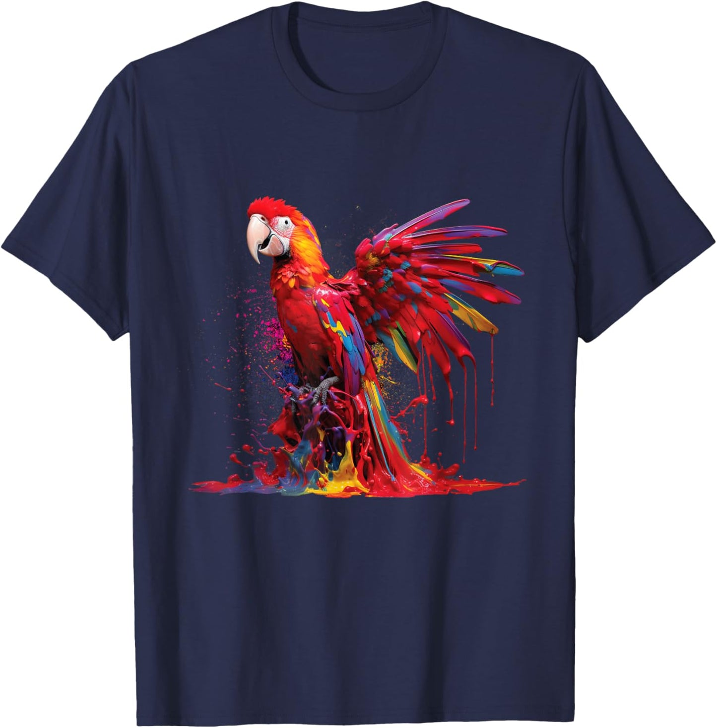 Watercolour Colourful Scarlet Macaw Parrot Bird Painting T-Shirt - T-Shirt | Navy