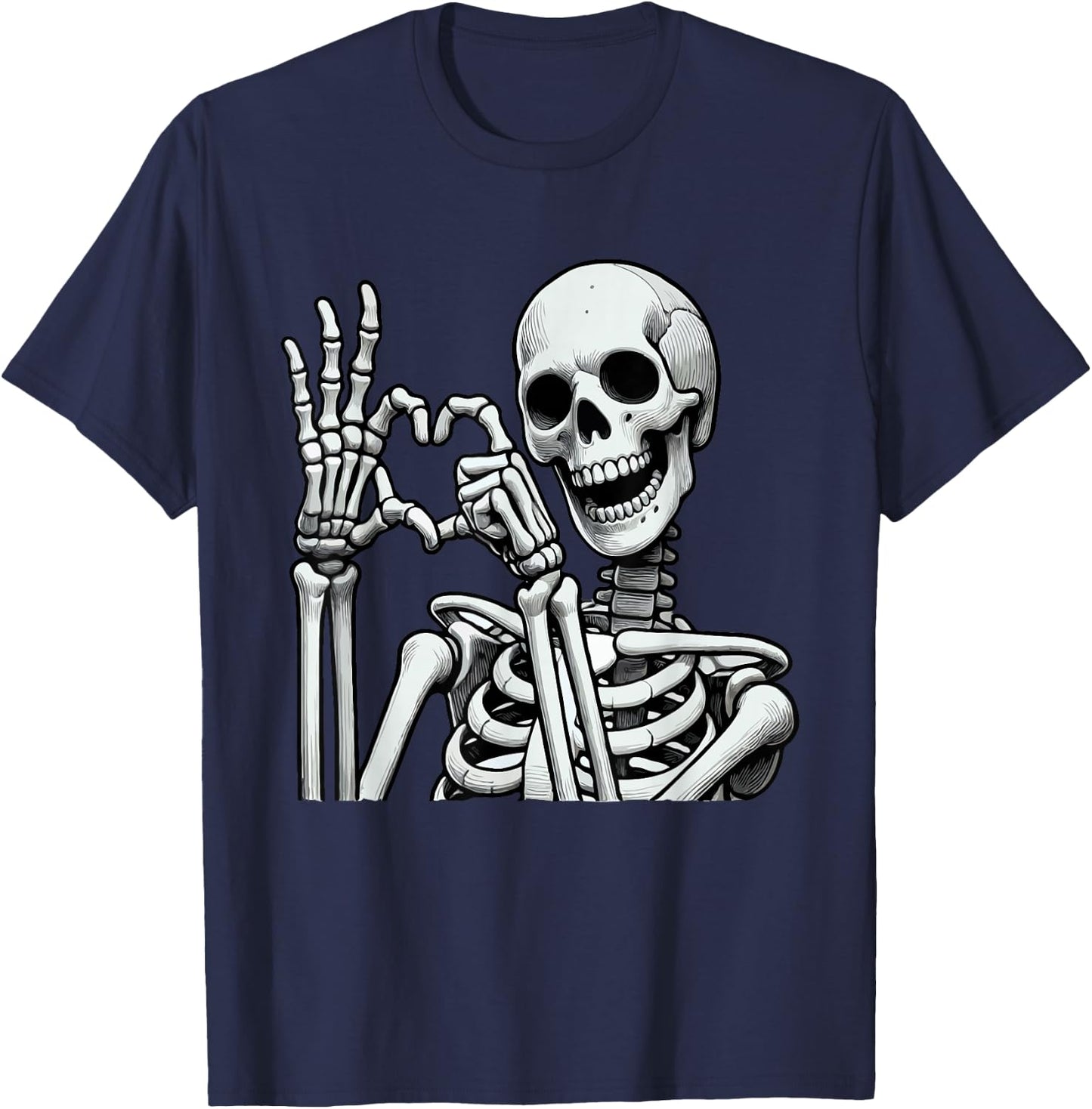 Skeleton Love Hands Halloween Finger Heart Sign T-Shirt - T-Shirt | Navy