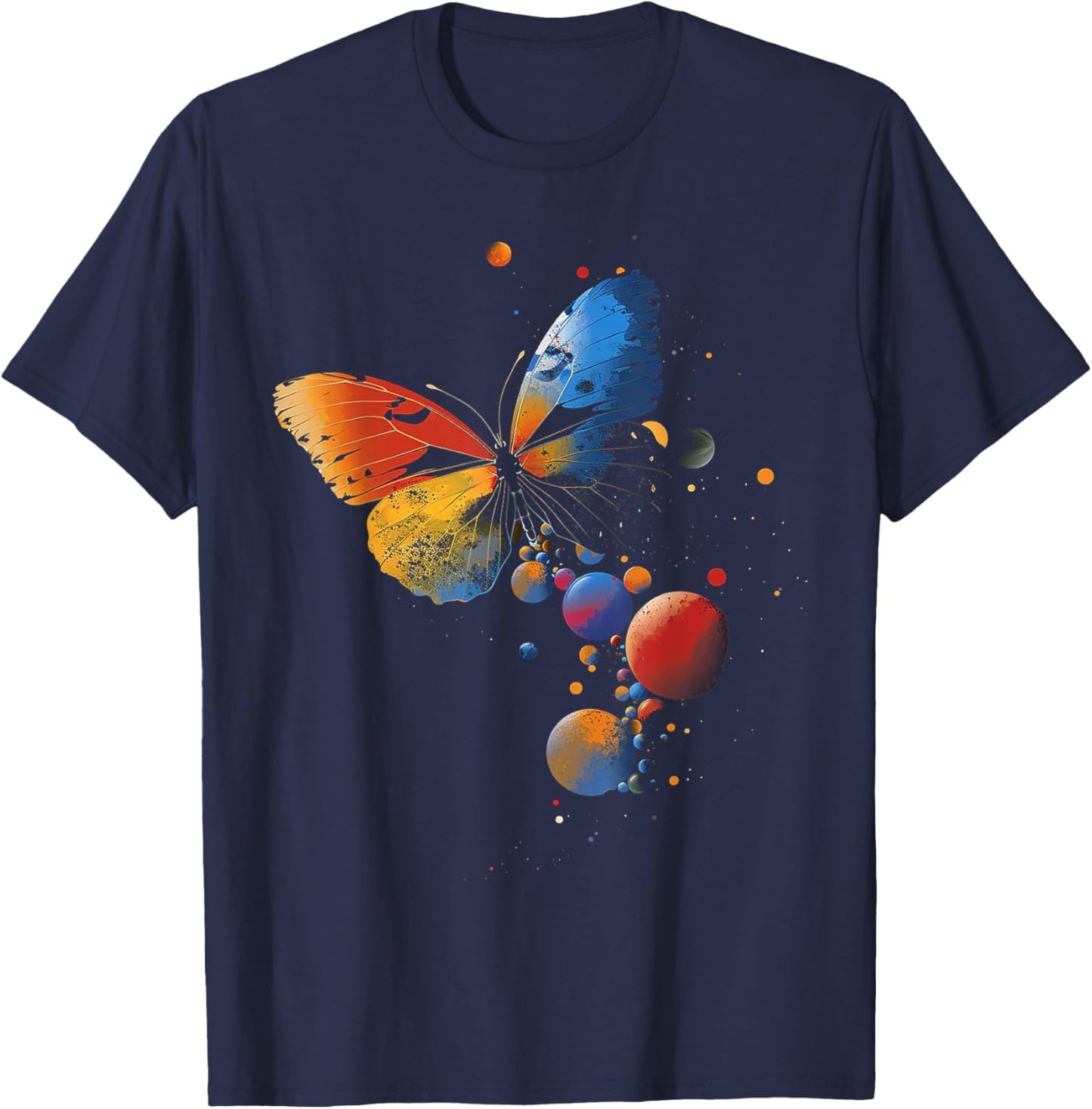 Butterfly Planets Geometric Colorful Animal Art Butterfly T-Shirt - T-Shirt | Navy
