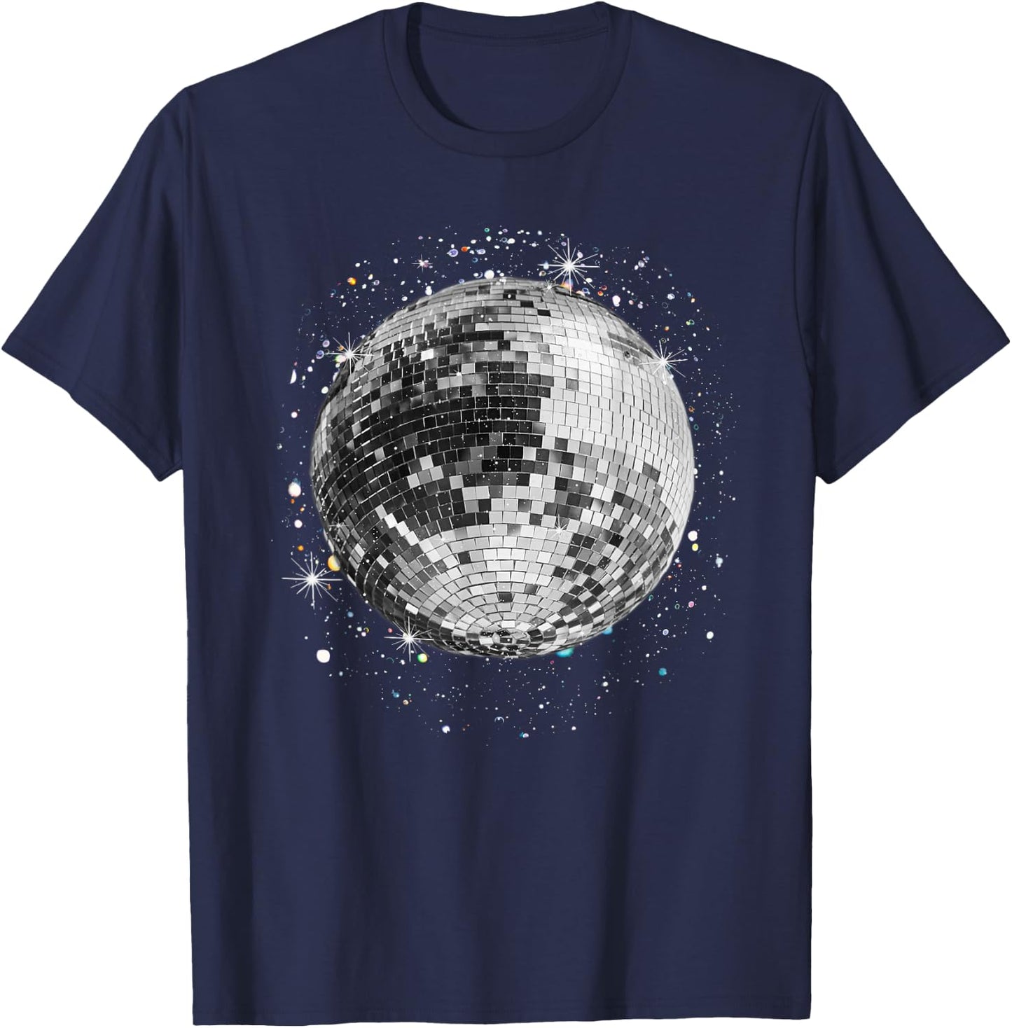 Black and White Disco Ball Club Retro T-Shirt - T-Shirt | Navy