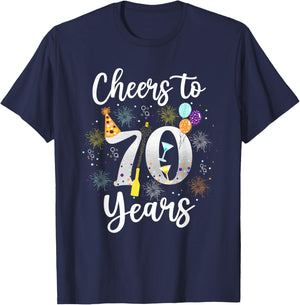 Cheers To 70 Years 70th Birthday Shirt Wine Lover Born 1953 T-Shirt - T-Shirt | Navy