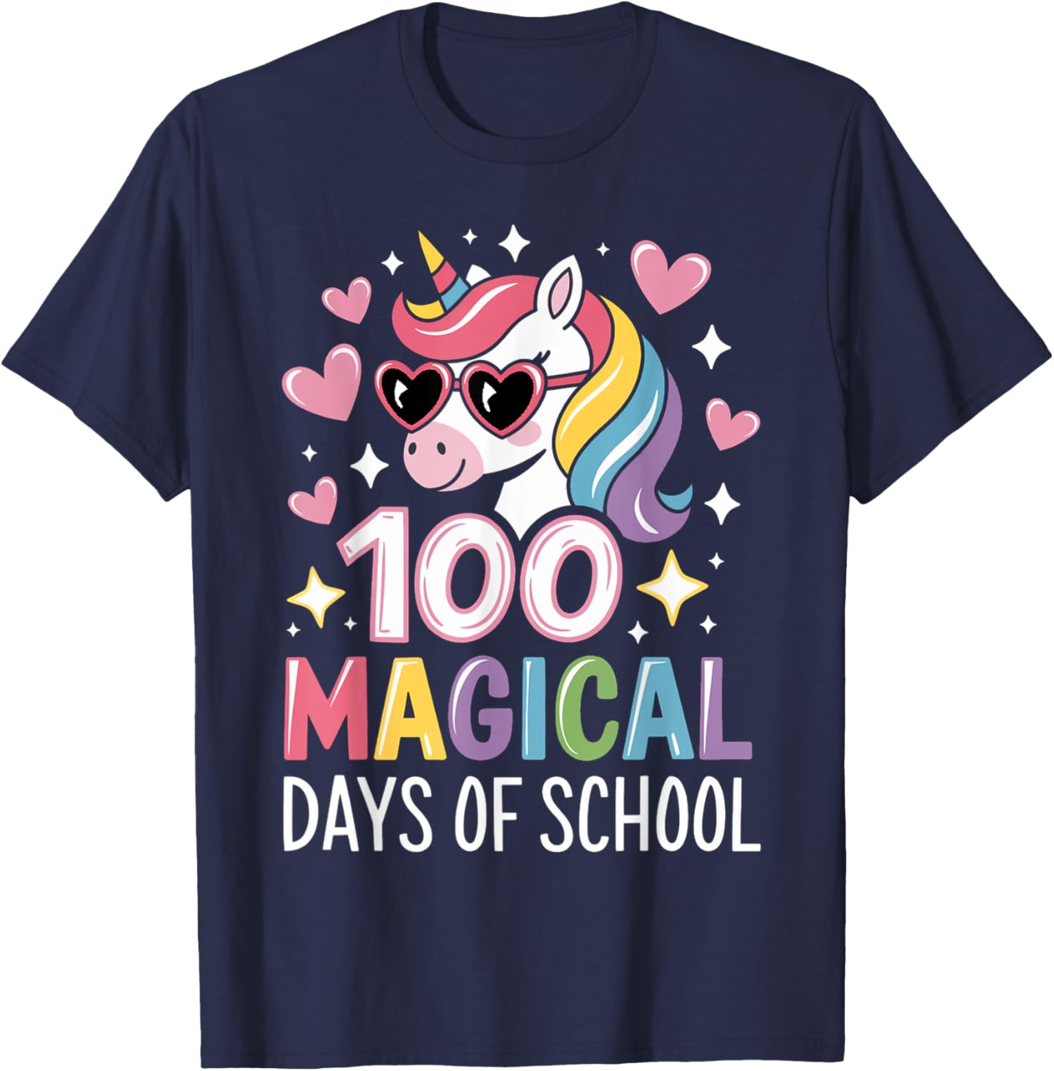 100 Magical Days of School Unicorn 100th Day Of School Girls T-Shirt - T-Shirt | Navy