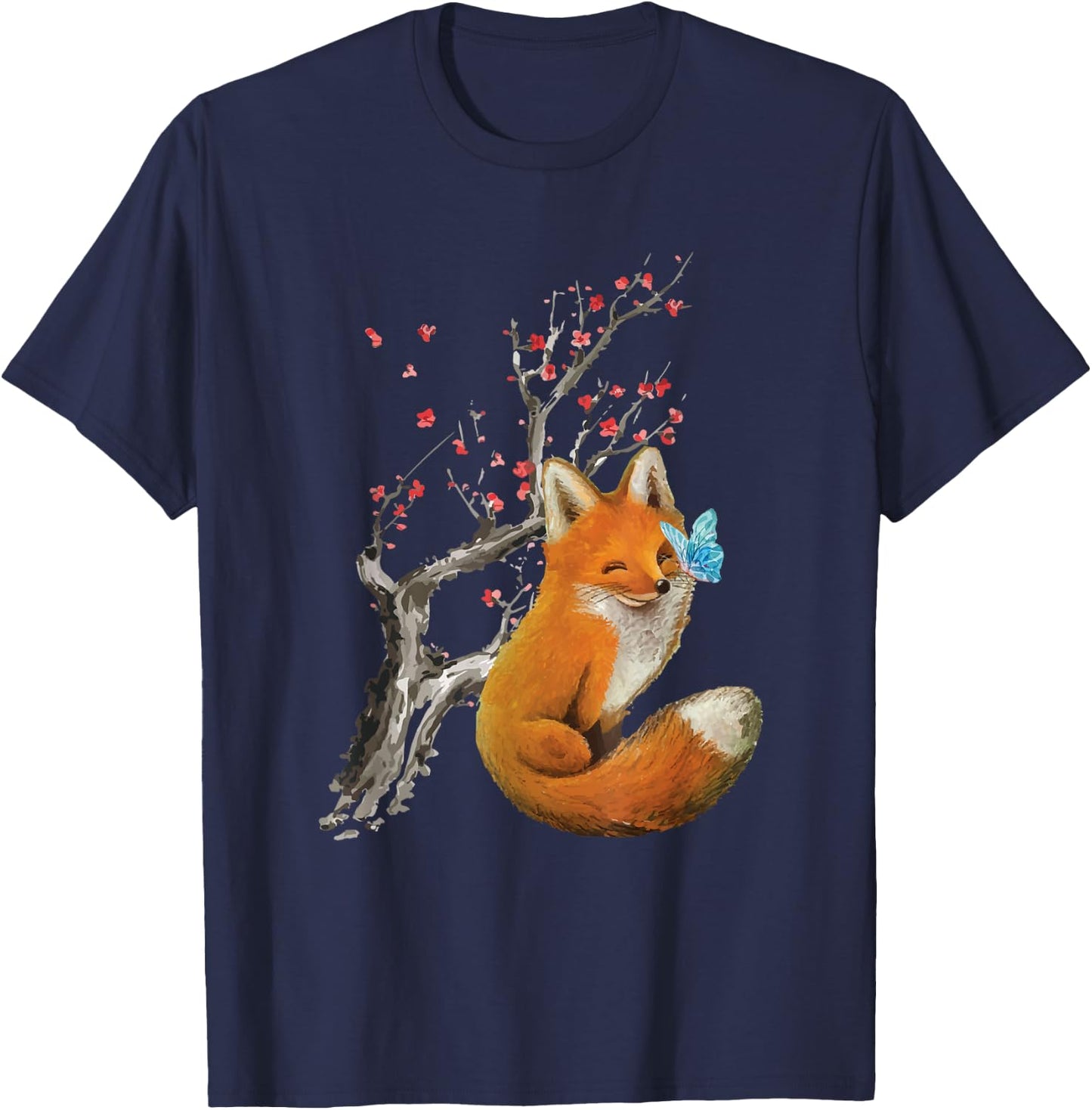 Vintage Fox - Japanese Cherry Blossom - Sakura - Anime Gift T-Shirt - T-Shirt | Navy