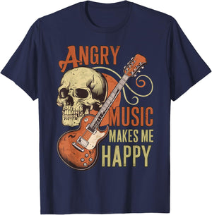 Angry Music Makes Me Happy Metalhead T-Shirt - T-Shirt | Navy