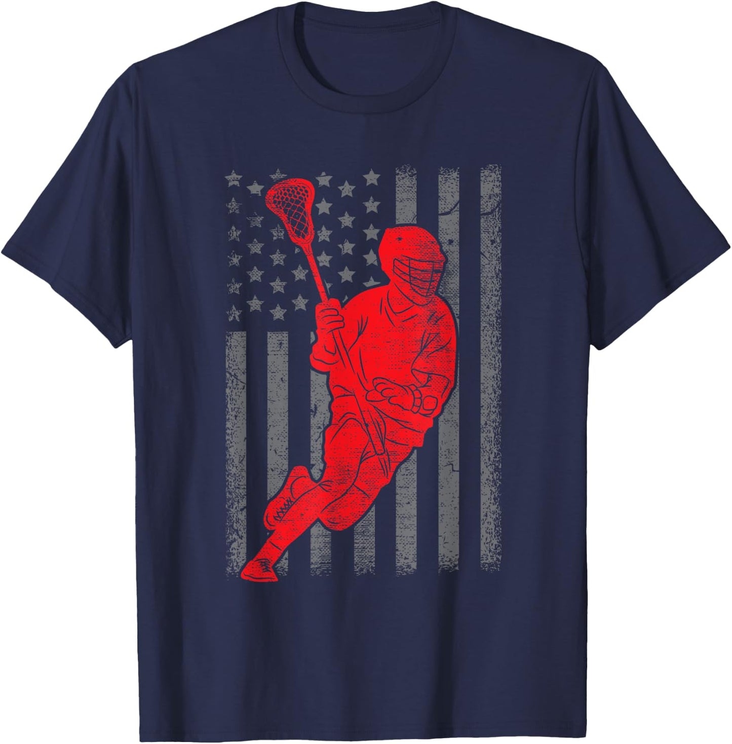 Funny Vintage American Flag Lacrosse USA Sport Gift Men Boys T-Shirt - T-Shirt | Navy