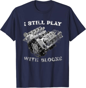 I Still Play With Blocks Racing Maintenance Vintage T-Shirt - T-Shirt | Navy