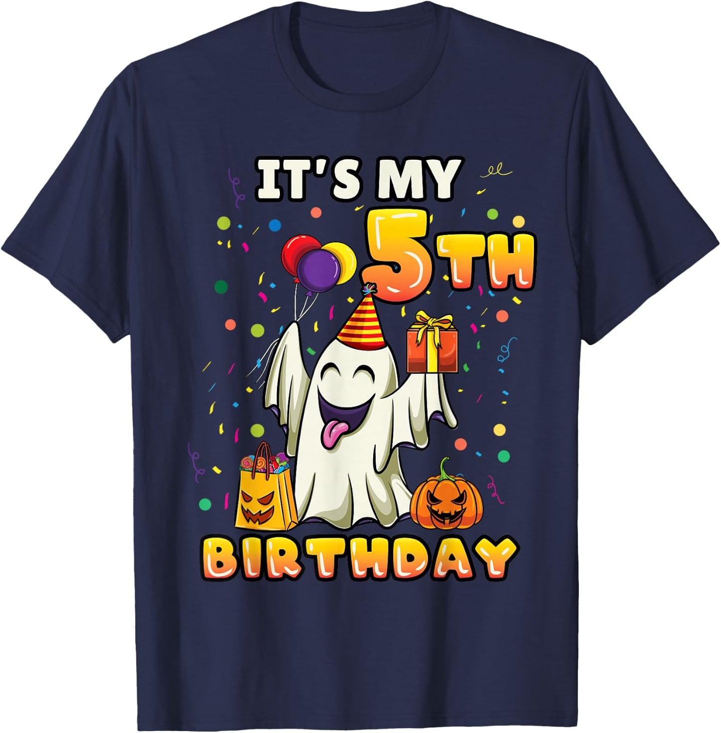 Its My 5th Birthday Ghost Halloween Kids T-Shirt - T-Shirt | Navy