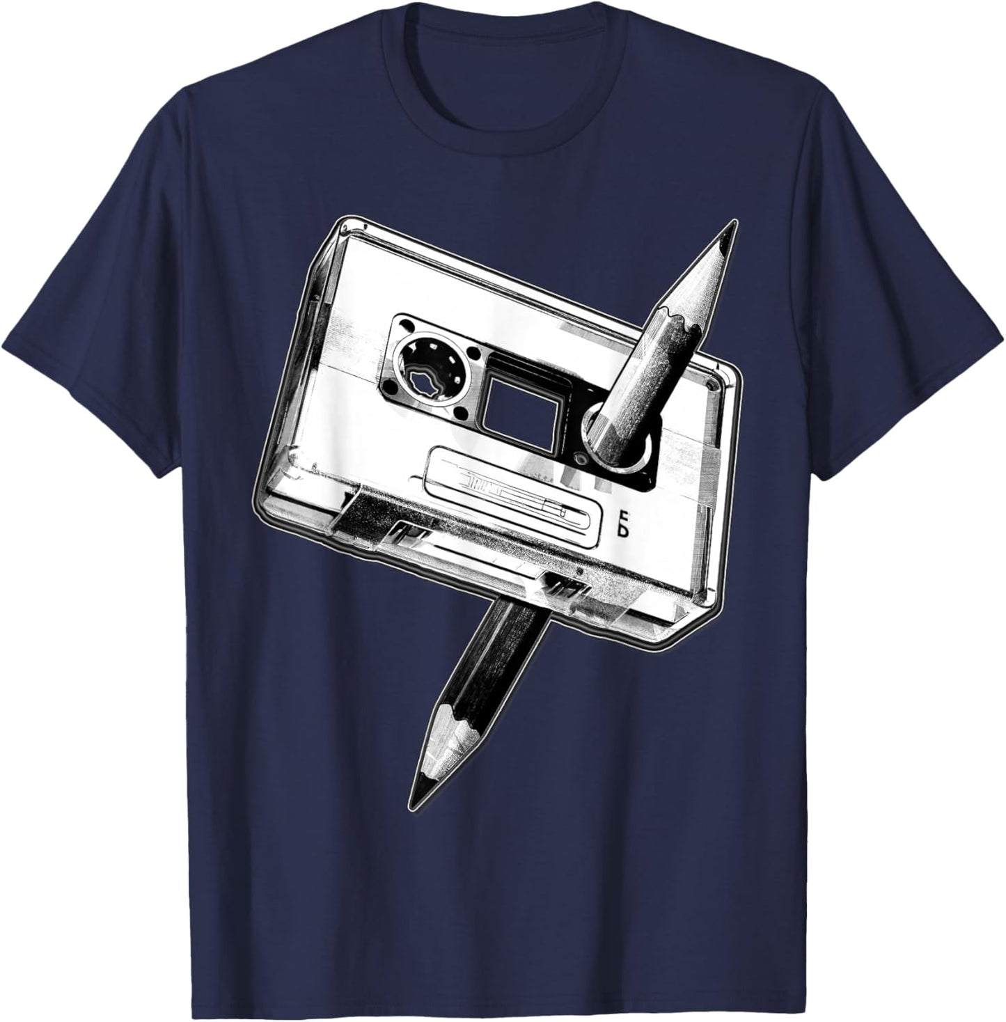 80s Cassette Tape Pencil 1980s Retro Vintage Music Mixtape T-Shirt - T-Shirt | Navy
