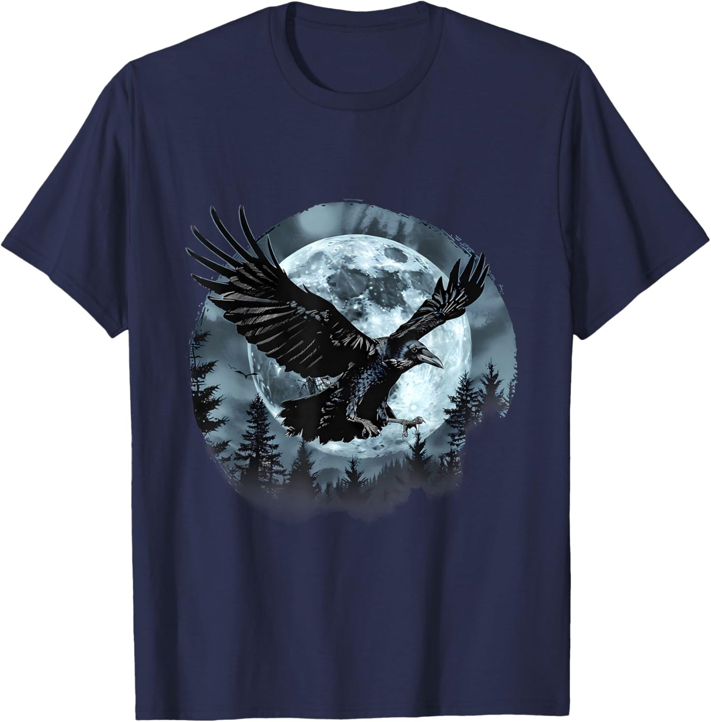 Halloween Raven Forest Spooky Moon Trick Or Treat Artwork T-Shirt - T-Shirt | Navy
