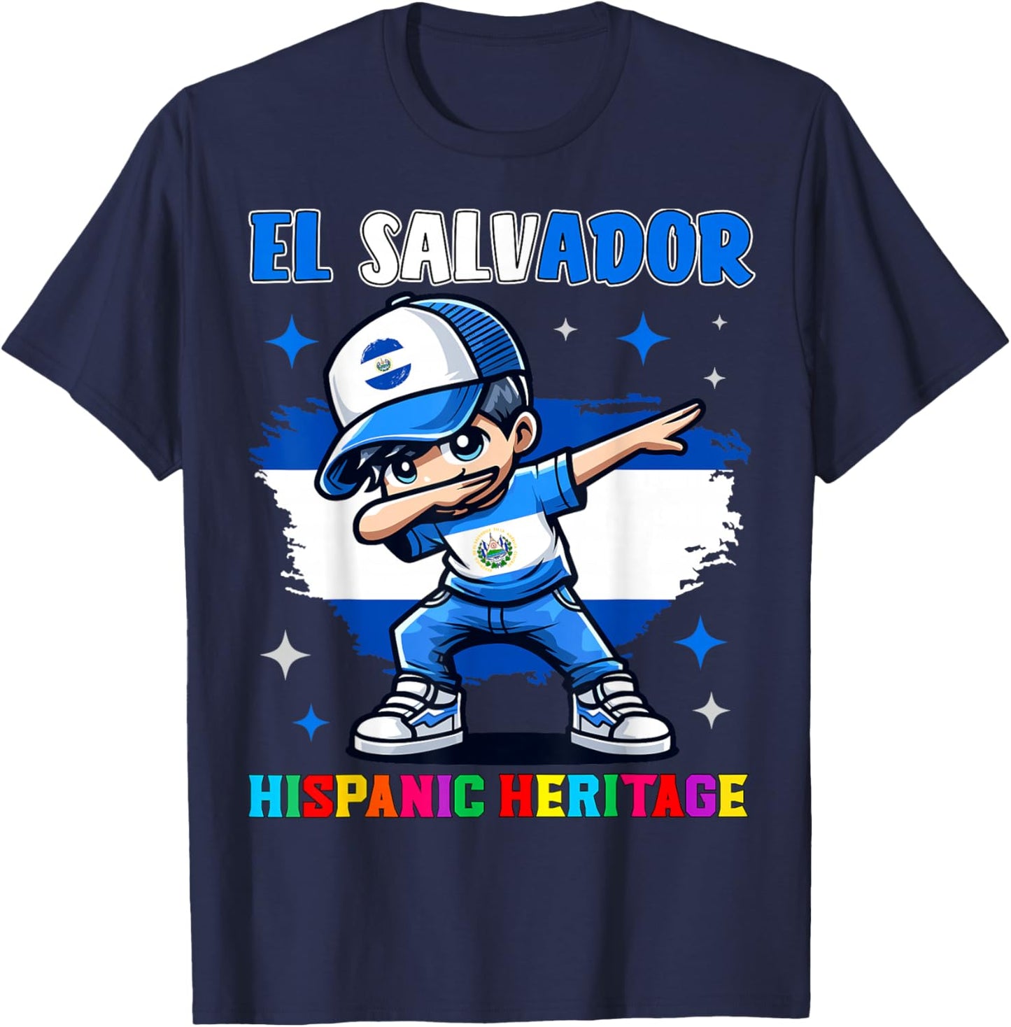 El Salvador Dabbing Kid Hispanic Heritage Celebration Kids T-Shirt - T-Shirt | Navy