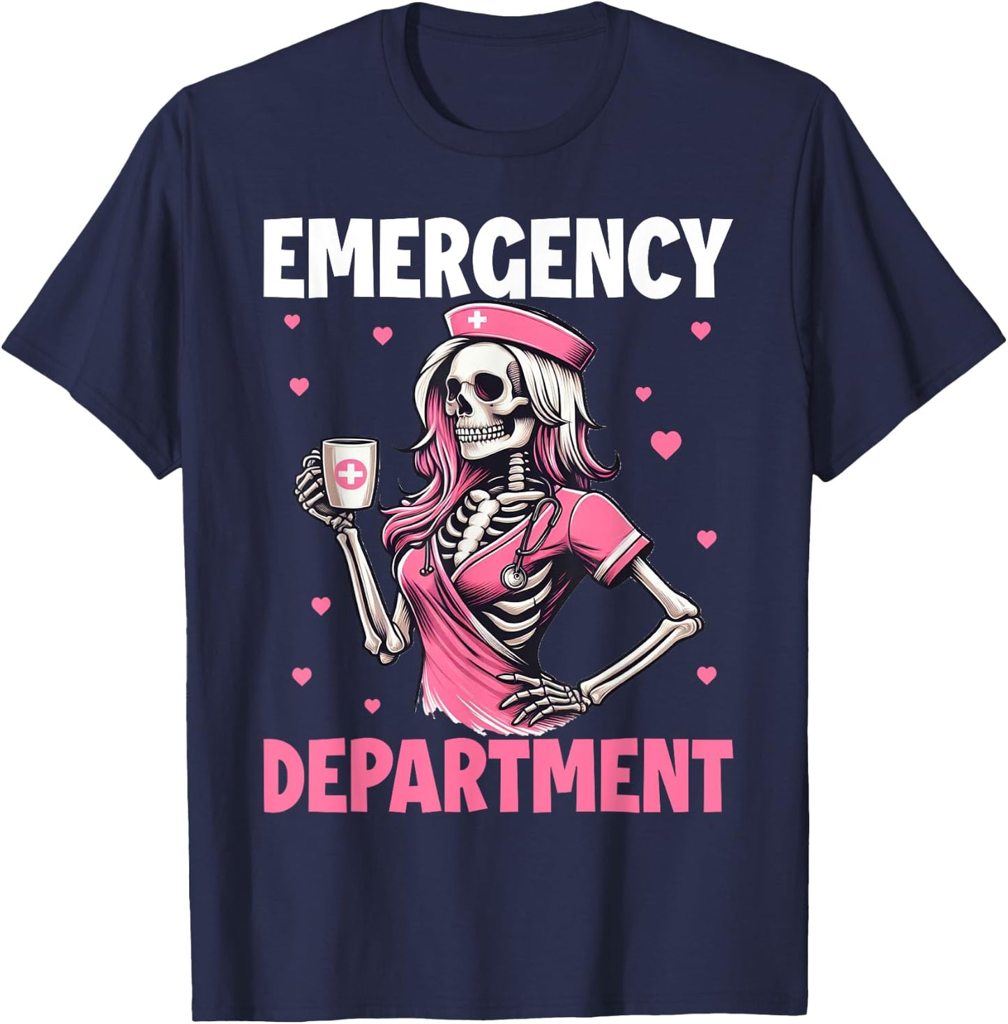 Valentine Er Nurse Emergency Department Room Skeleton Nurse T-Shirt - T-Shirt | Navy