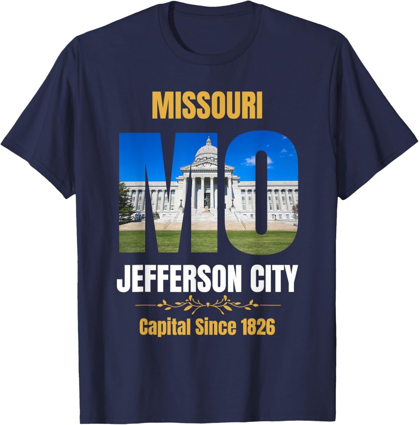Jefferson City, State Capital of Missouri, Souvenir , -Adults, Black, Small, Short Sleeve T-Shirt - T-Shirt | Navy